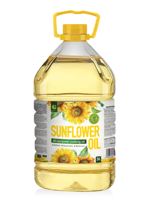 Refined sunflower oil in a PET bottle with handle
