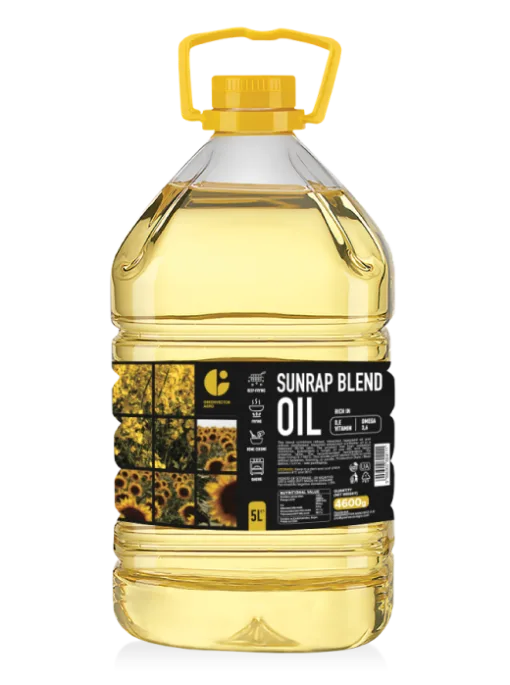 Refined Sunrap blend oil in a PET bottle with handle
