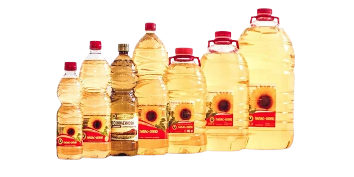 Bottles of sunflower oil in different volumes